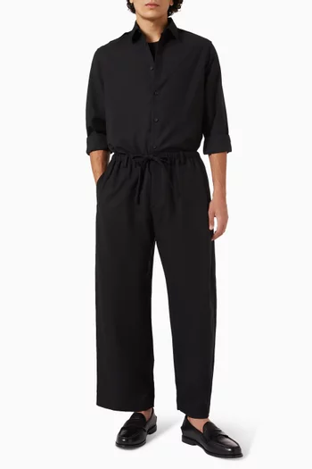 بنطال بقصة ساق أسطوانية ورباط تضييق مزيج قطن