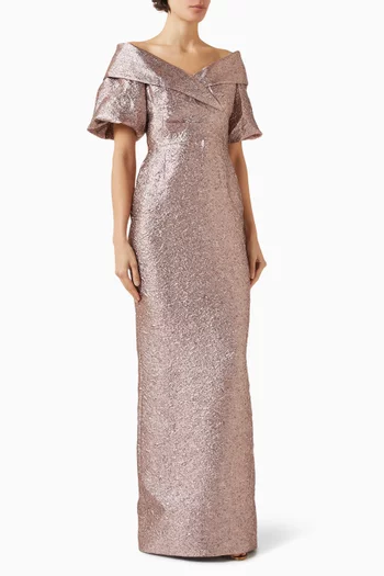 فستان سهرة بأكتاف مكشوفة جاكار