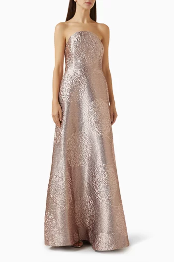 فستان سهرة بفتحة رقبة بلا حمالات جاكار