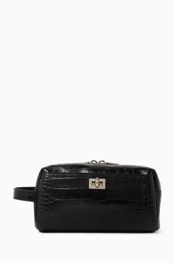 Rodeo Toiletry Pouch in Croc-embossed Leather