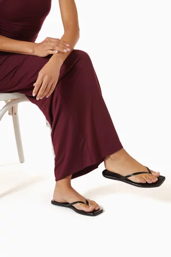 Square Toe Lily Flip-Flops in Croc-embossed Leather
