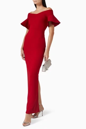 فستان سيلو طويل بأكتاف مكشوفة