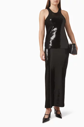 بلوزة بتصميم مقوس بلا أكمام مطرزة بالترتر