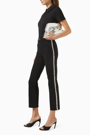 بنطال جينز بقصة ساق مستقيمة مطرز بالماس