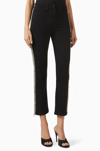 بنطال جينز بقصة ساق مستقيمة مطرز بالماس