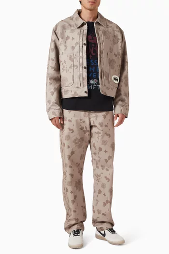 Tonal Floral Pants in Cotton Twill