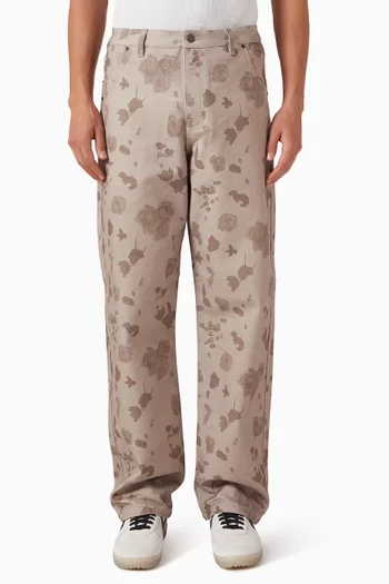 Tonal Floral Pants in Cotton Twill