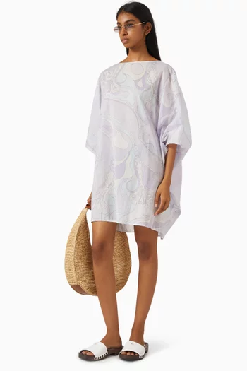 Orchidee-print Mini Kaftan in Cotton-muslin