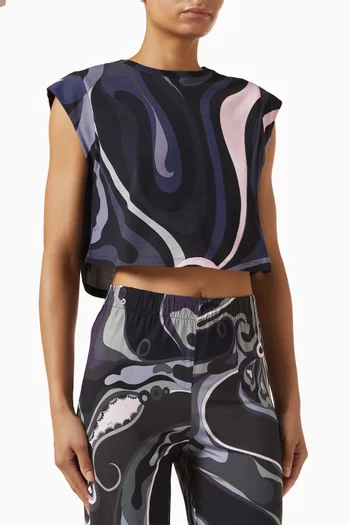 تي شيرت قصير مزين بنقشة قطن جيرسيه