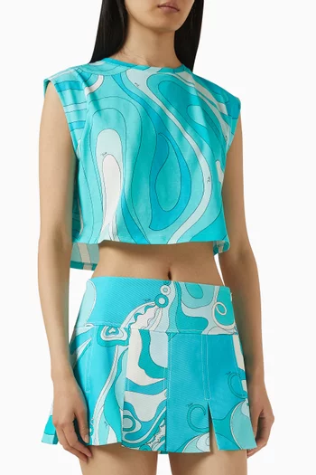 تي شيرت قصير مزين بنقشة قطن جيرسيه