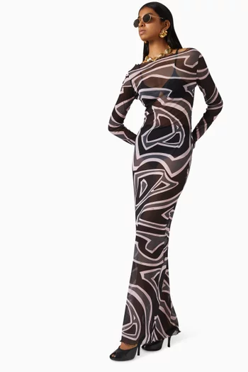 Abstract-print Maxi Dress in Tulle