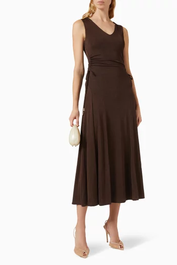 Maria Ruched Midi Dress in Jersey