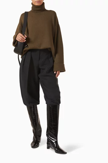 سترة ريا بقصة ترابيز وياقة عالية مزيج صوف