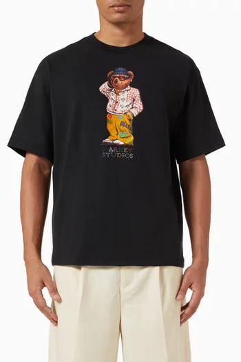 تي شيرت بطبعة دب فولكلورية قطن