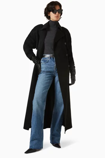 سترة إيف بياقة عالية رفيعة صوف مارينو