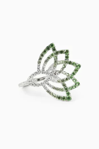 خاتم بتصميم زهرة اللوتس ذهب أبيض عيار 18