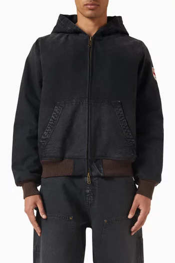 جاكيت بتصميم ملابس عمال وغطاء رأس قنب قطني