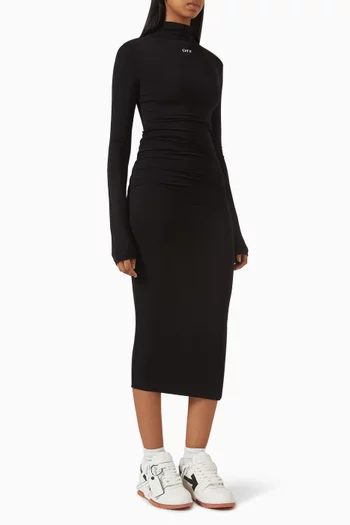Logo Print Gathered Midi Dress