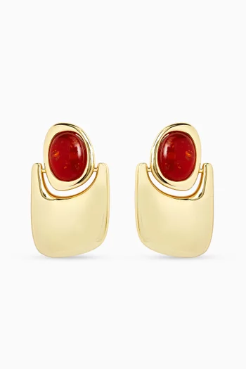 The Amber Honey Resin Statement Earrings in Gold-plated Brass