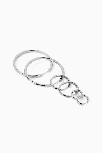 The Granada Hoop Earrings in Silver-plated Brass. Set of 6