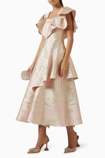 Ruffled-sleeve Midi Dress