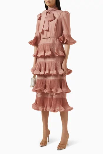 Pleated Sleeved Midi Dress