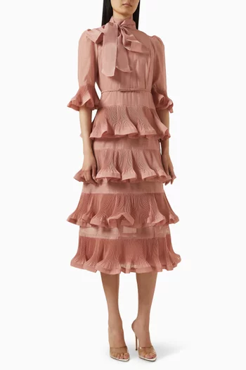 Pleated Sleeved Midi Dress