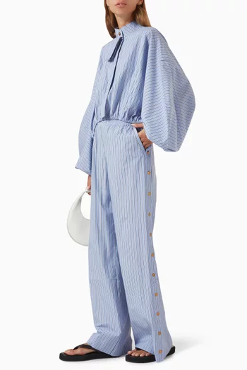 بنطال بنقشة مخططة وأزرار كبس مزيج قطن