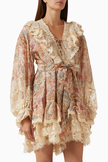 Rebellion Lace-Up Mini Dress in Silk-linen