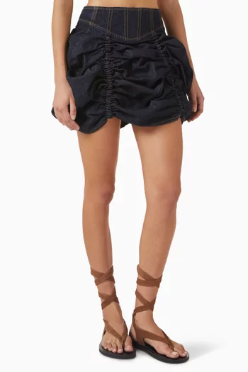 Gathered Mini Skirt in Denim