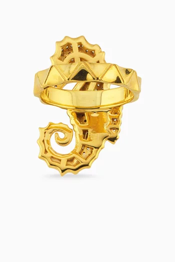 Mini Sea Horse Ring in 24kt Gold-plated Bronze