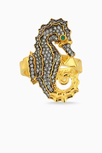 Mini Sea Horse Ring in 24kt Gold-plated Bronze