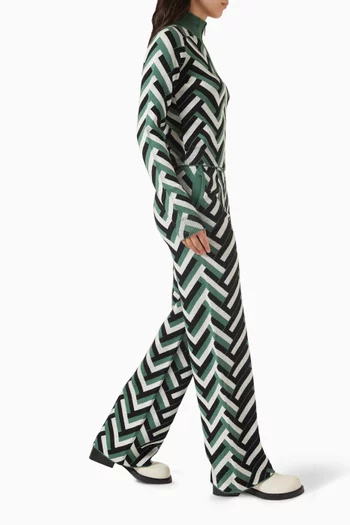 بنطال شاليه منسوج بقصة ساق واسعة صوف مارينو