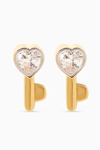 Heart-key Charm Earrings in 24kt Gold-plated Sterling Silver