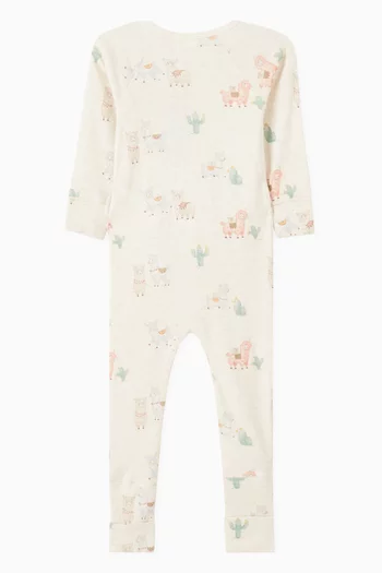 لباس قطعة واحدة بسحّاب ونقشة حيوانات