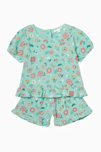 طقم بنقشة جوافة وزهور موسلين قطن عضوي