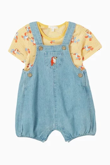 طقم أوفرول مزين بطائر الطوقان قطن