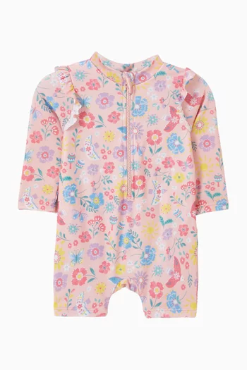 لباس سباحة بأكمام طويلة ونقشة طيور