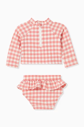 طقم سباحة بأكمام طويلة ونقشة غينغهام