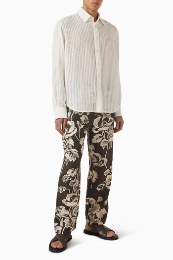 قميص بخطوط شفافة مزيج كتان منسوج