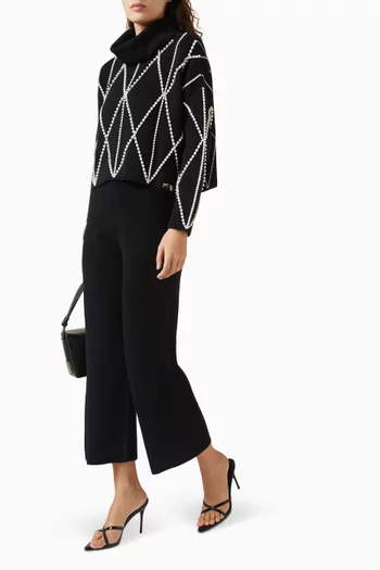 Pearl Embellished Turtleneck Sweater in Knit