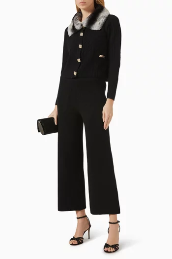 Fur-trim Buttoned Cardigan in Wool