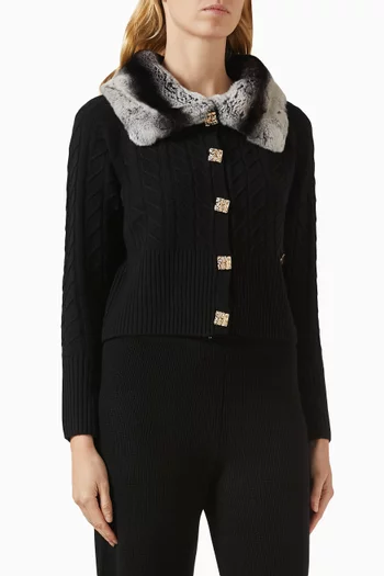 Fur-trim Buttoned Cardigan in Wool