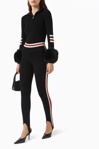 Ski Striped Zip-up Faux Fur Sweater in Knit