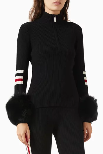 Ski Striped Zip-up Faux Fur Sweater in Knit