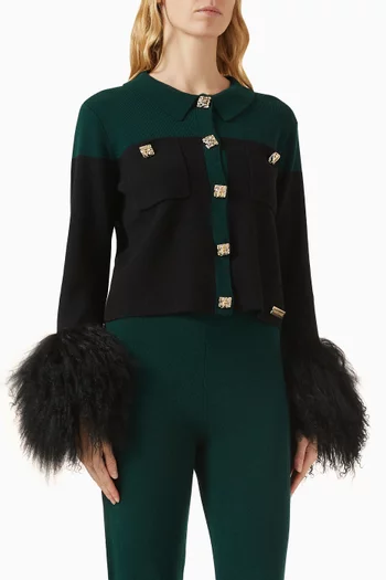 Shearling Cuff Buttoned Cardigan in Wool-cashmere