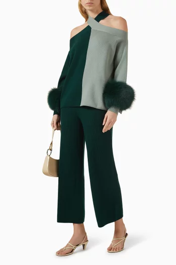 Criss-cross Fur-trim Sweater in Wool-cashmere