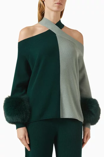 Criss-cross Fur-trim Sweater in Wool-cashmere
