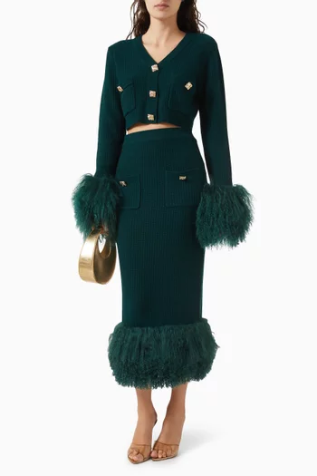 Cropped Shearling-cuff Cardigan in Wool-cashmere