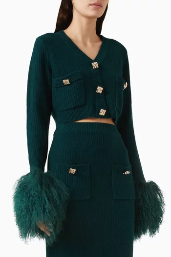 Cropped Shearling-cuff Cardigan in Wool-cashmere